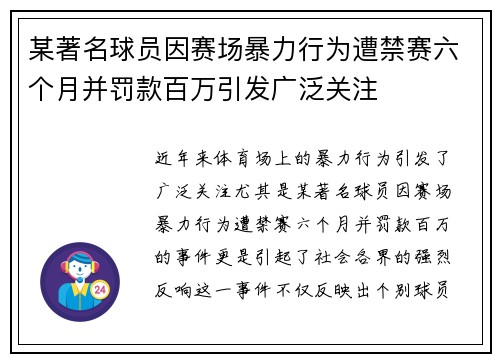 某著名球员因赛场暴力行为遭禁赛六个月并罚款百万引发广泛关注