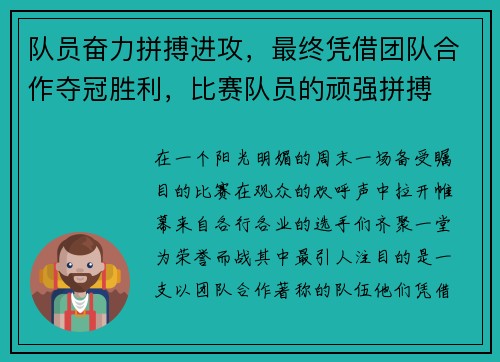 队员奋力拼搏进攻，最终凭借团队合作夺冠胜利，比赛队员的顽强拼搏